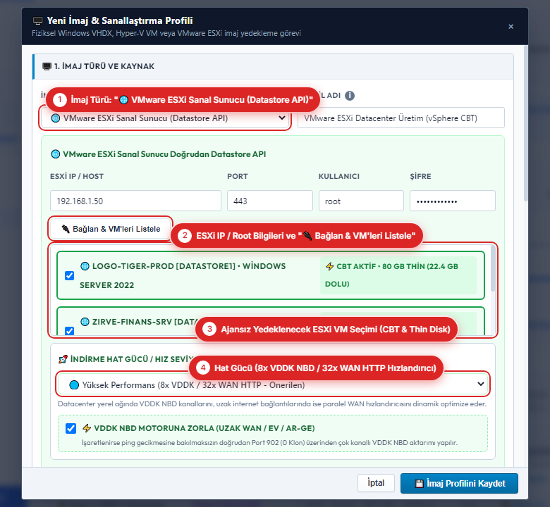 VMware ESXi Sanal Sunucu (CBT & VDDK) İmaj Yedekleme ve Datastore Kurtarma Kılavuzu